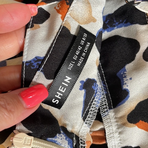 SHEIN all over print long FULL skirt dress criss cross open back DEEP V front 10 - Picture 14 of 15